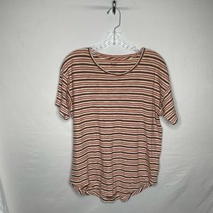 Madewell Womens Orange Striped T-Shirt Size L
